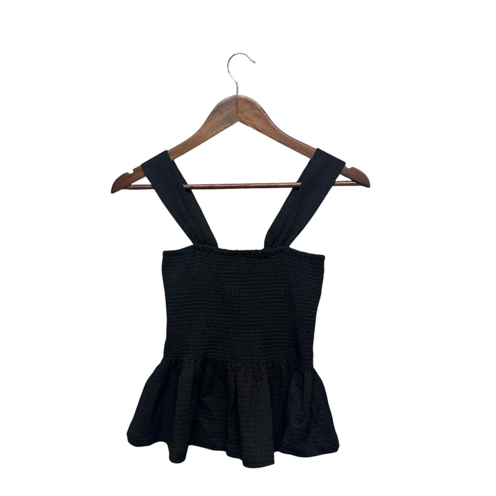 Madewell Texture & Thread Black Smocked Peplum Tank Top Women's Size XS Casual